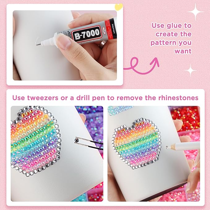 💎💎B7000 Clear Adhesive — Includes Precision Rhinestone Picker Pen and Tweezers — Ideal for Rhinestone Application and Crafting