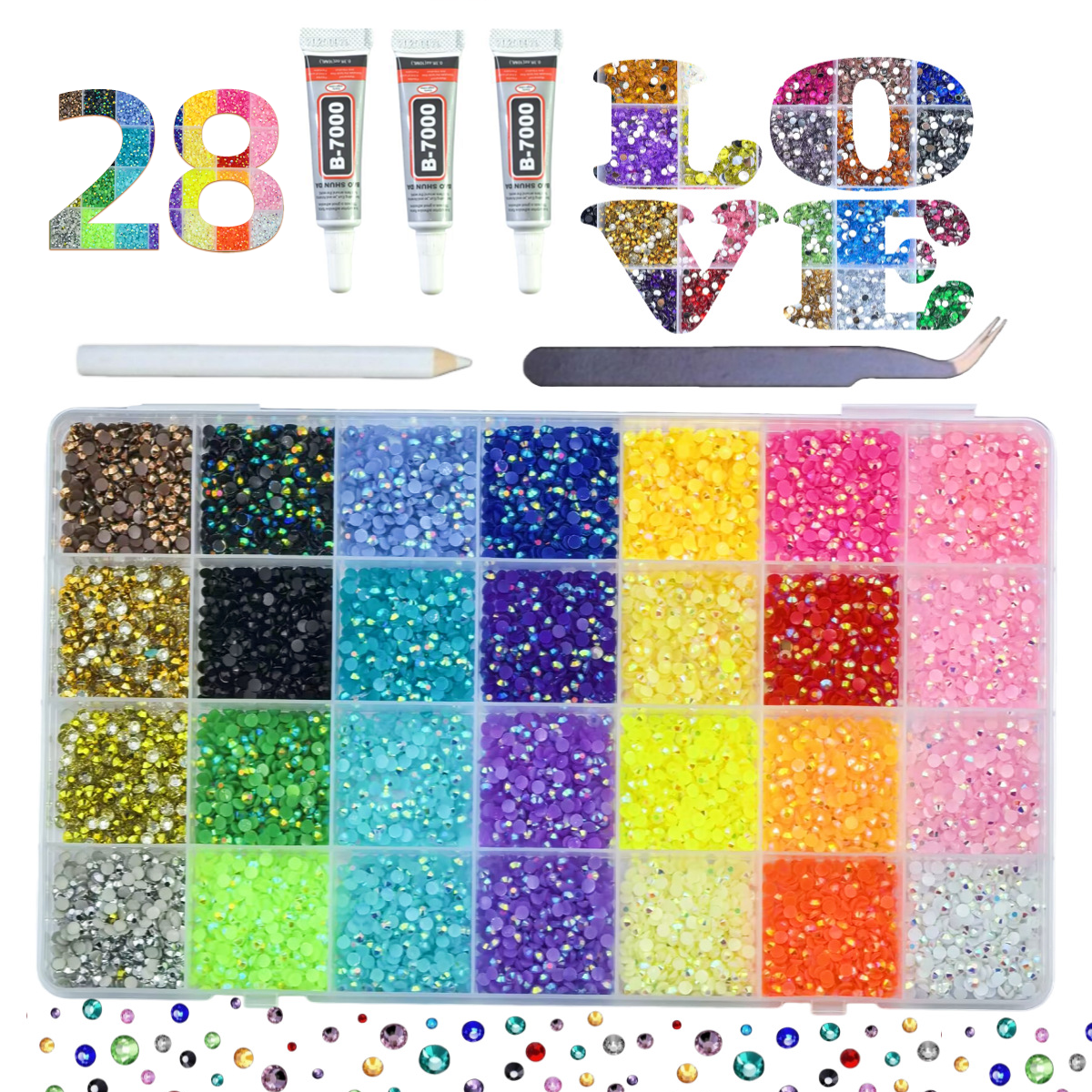 💎32,000Pcs 3mm High-Quality Resin Rhinestones for Crafts with Tweezers & Glue, Non-Hotfix Flatback Gems for Nail Art, Clothing, Tumblers, DIY Decorations