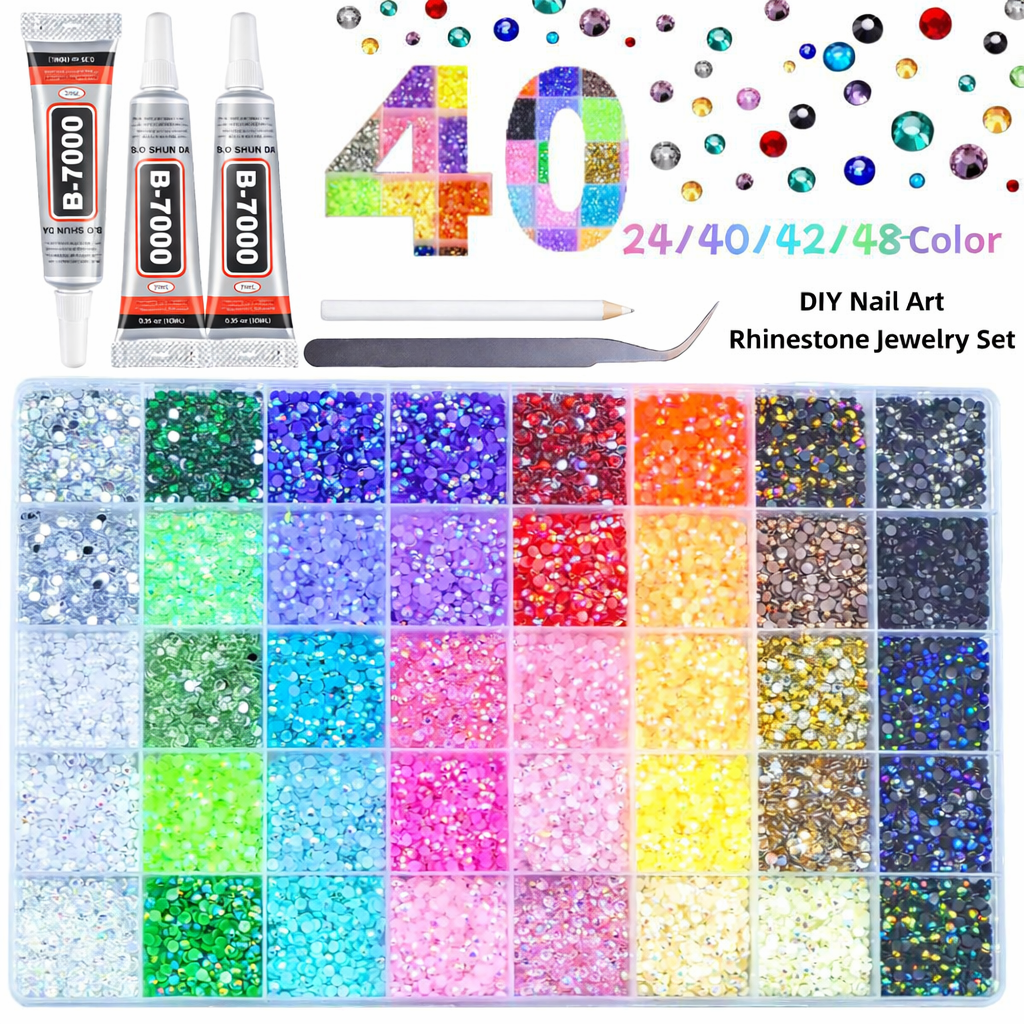 💎32,000Pcs 3mm High-Quality Resin Rhinestones for Crafts with Tweezers & Glue, Non-Hotfix Flatback Gems for Nail Art, Clothing, Tumblers, DIY Decorations