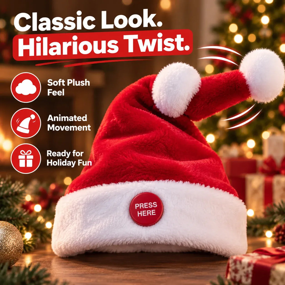💥 Last Day 50% OFF | Baicloud® Singing & Dancing Santa Hat 🎅 – Music, Motion & Christmas Party Fun