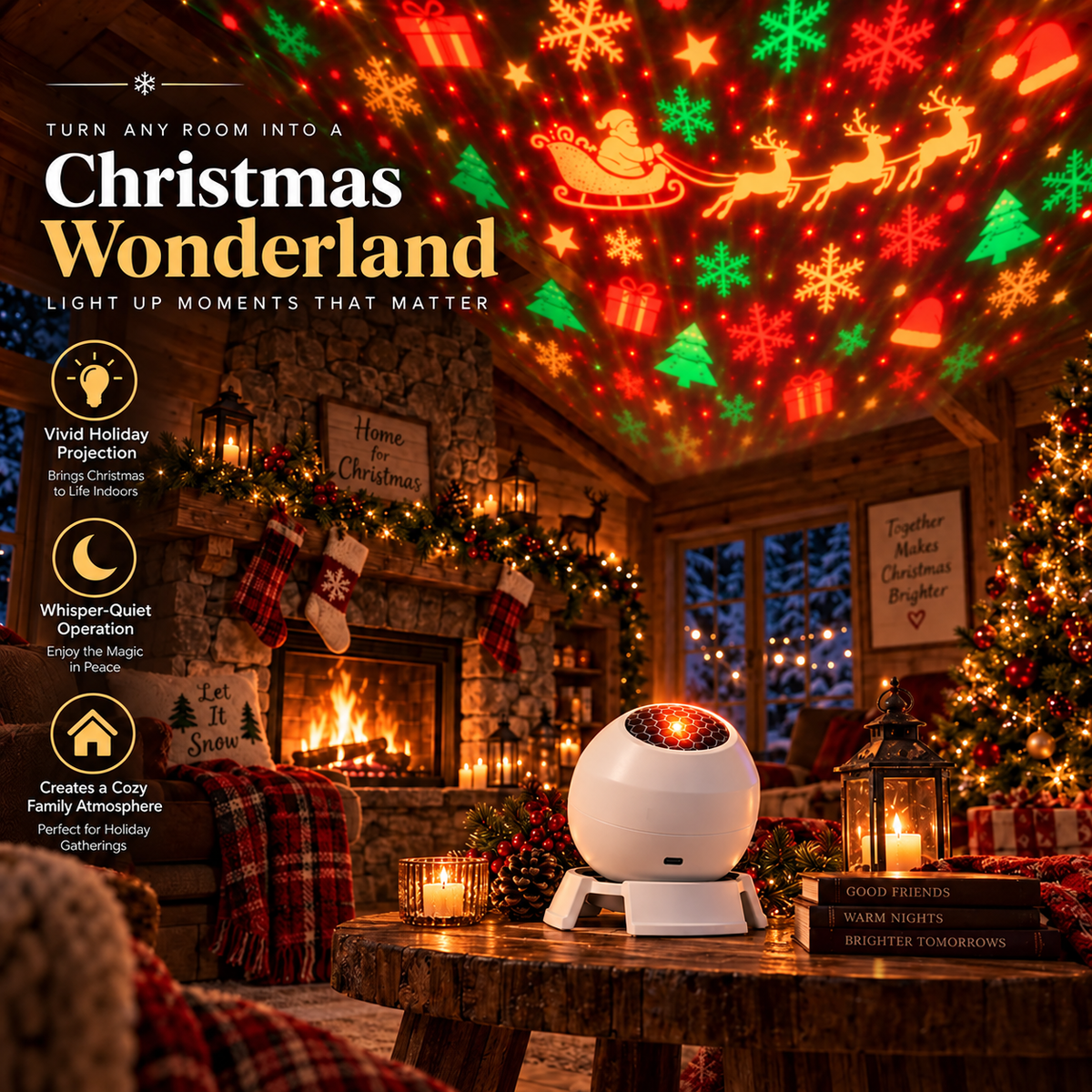 ✨ REBYIPO® Christmas Projection Light — USB-Powered Holiday Magic for Rooms & Ceilings 🎄
