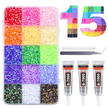 💎32,000Pcs 3mm High-Quality Resin Rhinestones for Crafts with Tweezers & Glue, Non-Hotfix Flatback Gems for Nail Art, Clothing, Tumblers, DIY Decorations