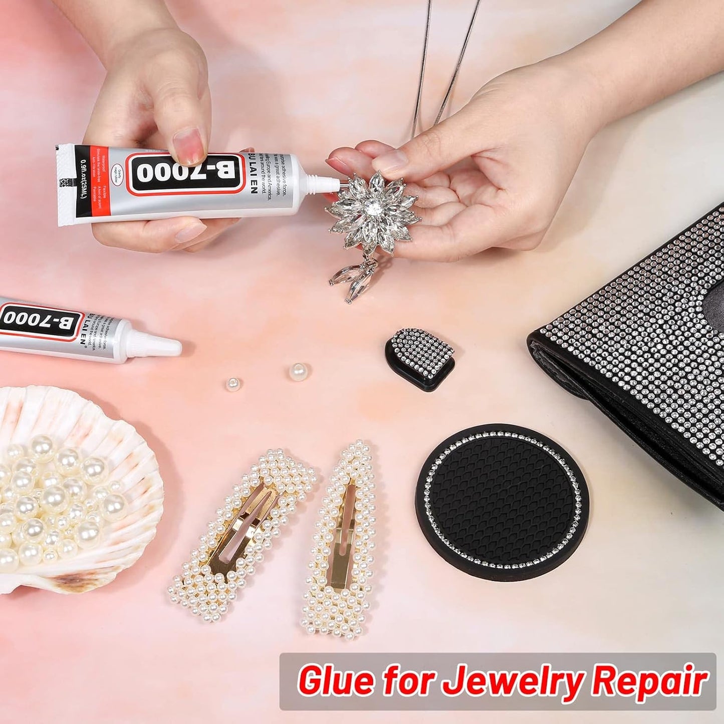 💎💎B7000 Clear Adhesive — Includes Precision Rhinestone Picker Pen and Tweezers — Ideal for Rhinestone Application and Crafting