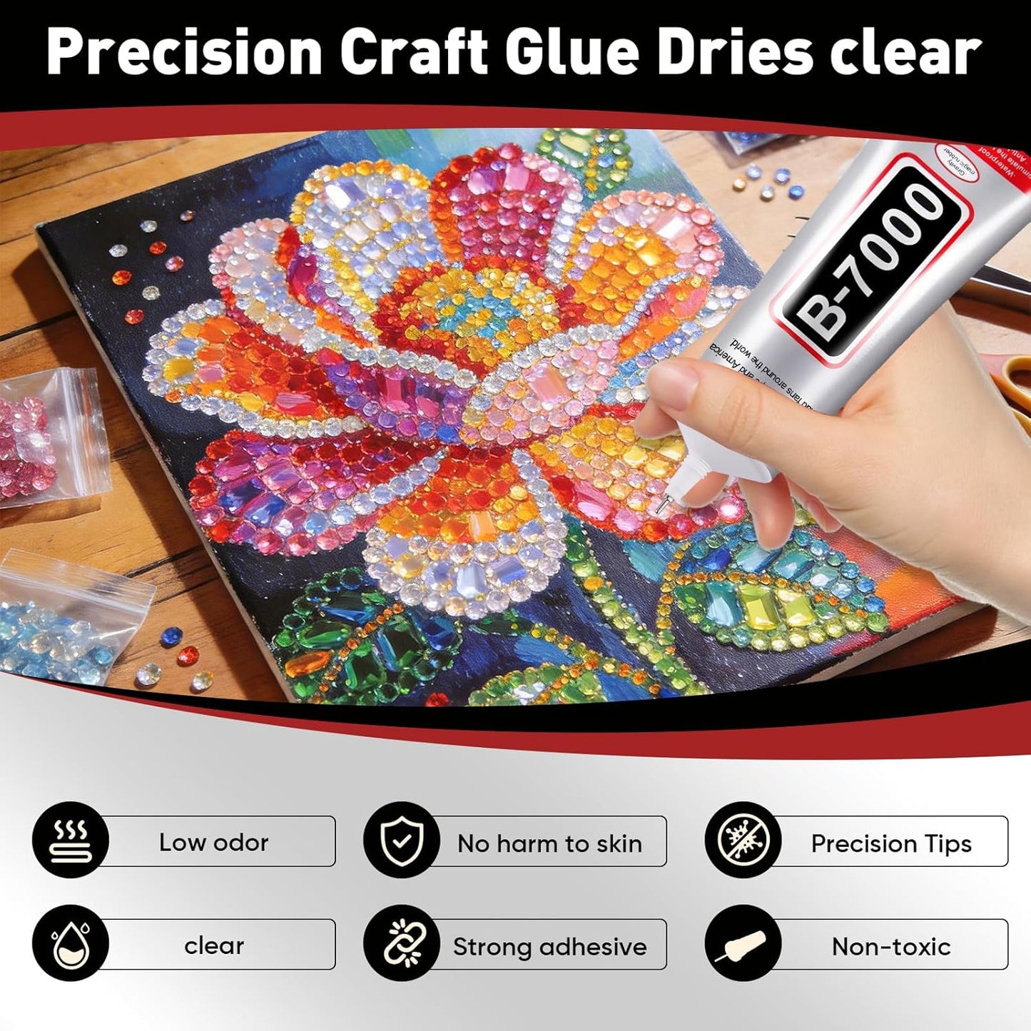 💎💎B7000 Clear Adhesive — Includes Precision Rhinestone Picker Pen and Tweezers — Ideal for Rhinestone Application and Crafting
