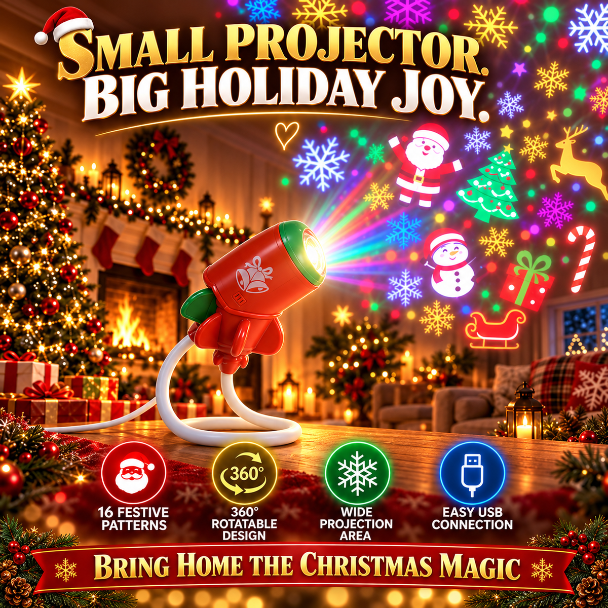 🎅 Toaimer® Christmas Projection Light — USB-Powered Christmas Magic for Every Room & Ceiling 🎄